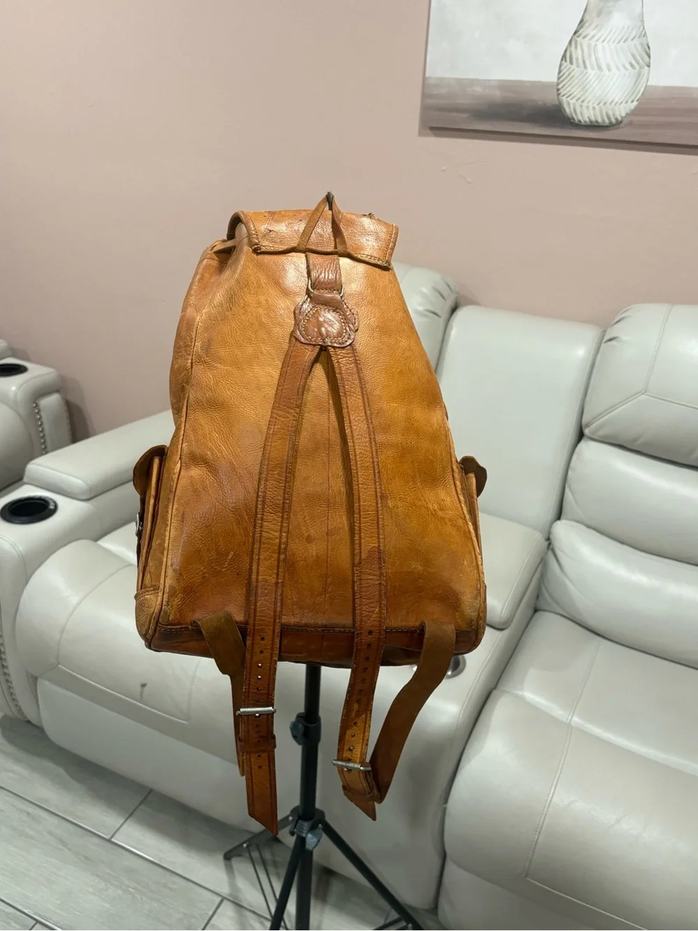 Vintage Brown Leather Men's Backpack - Classic Casual Carry